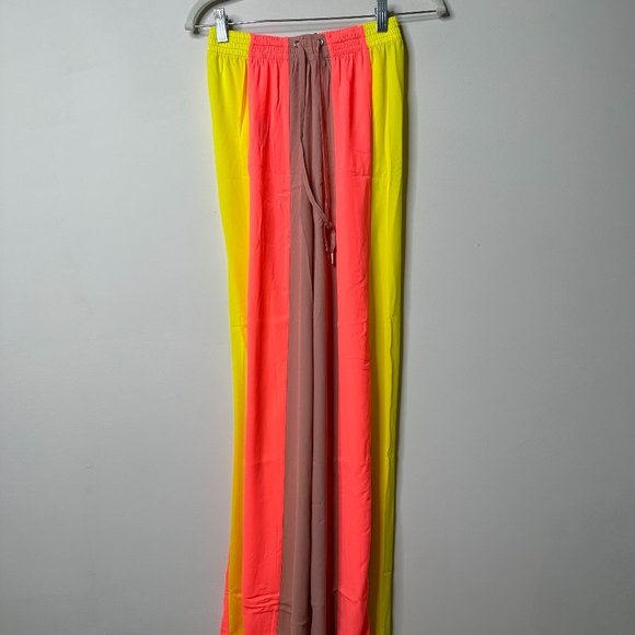 HOUSE OF CB Margot Yellow Color Block Wide Leg Trousers XS NEW - Picture 2 of 5